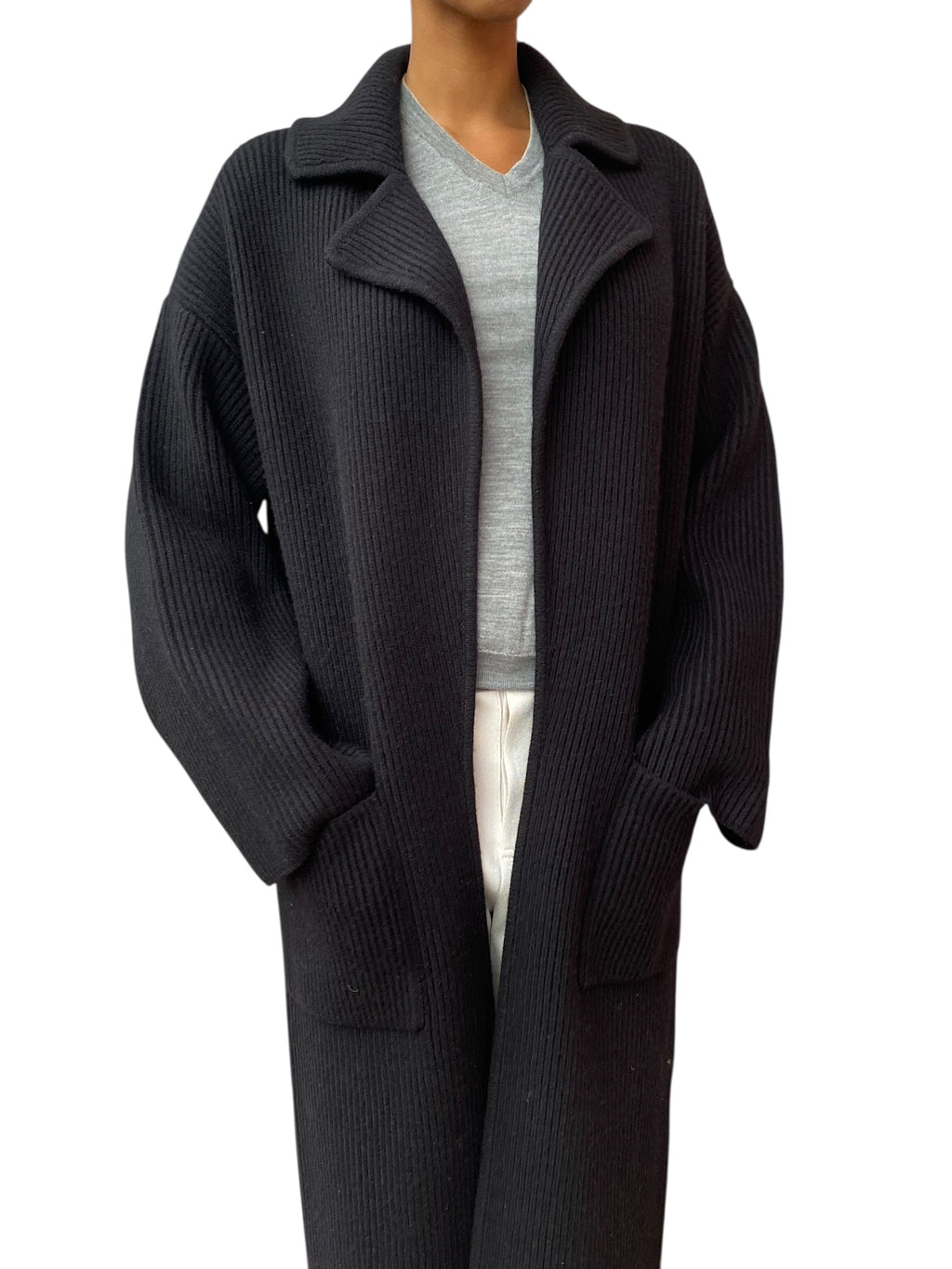 Toteme Black Wool Rib-Knit igan Coat - XXS / US 2-8