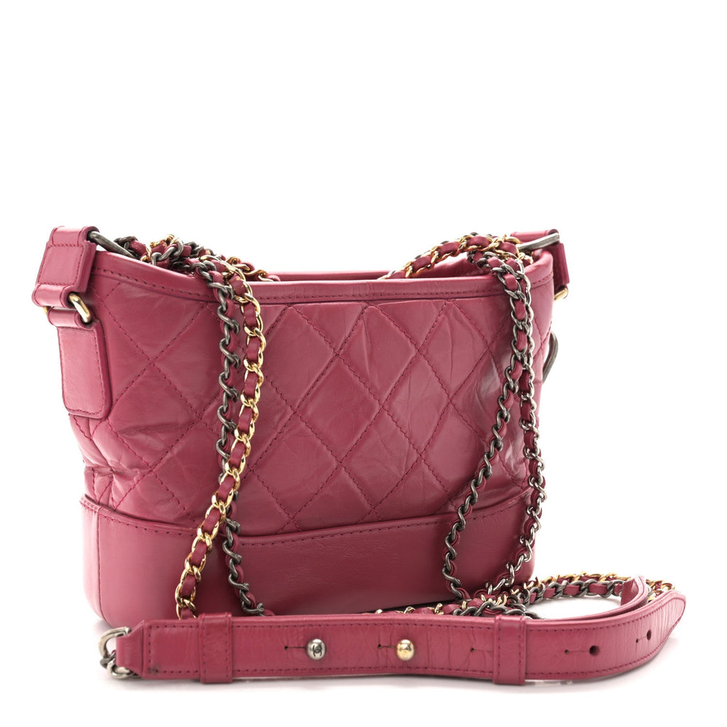Aged Calfskin Quilted Small Gabrielle Hobo Dark Pink