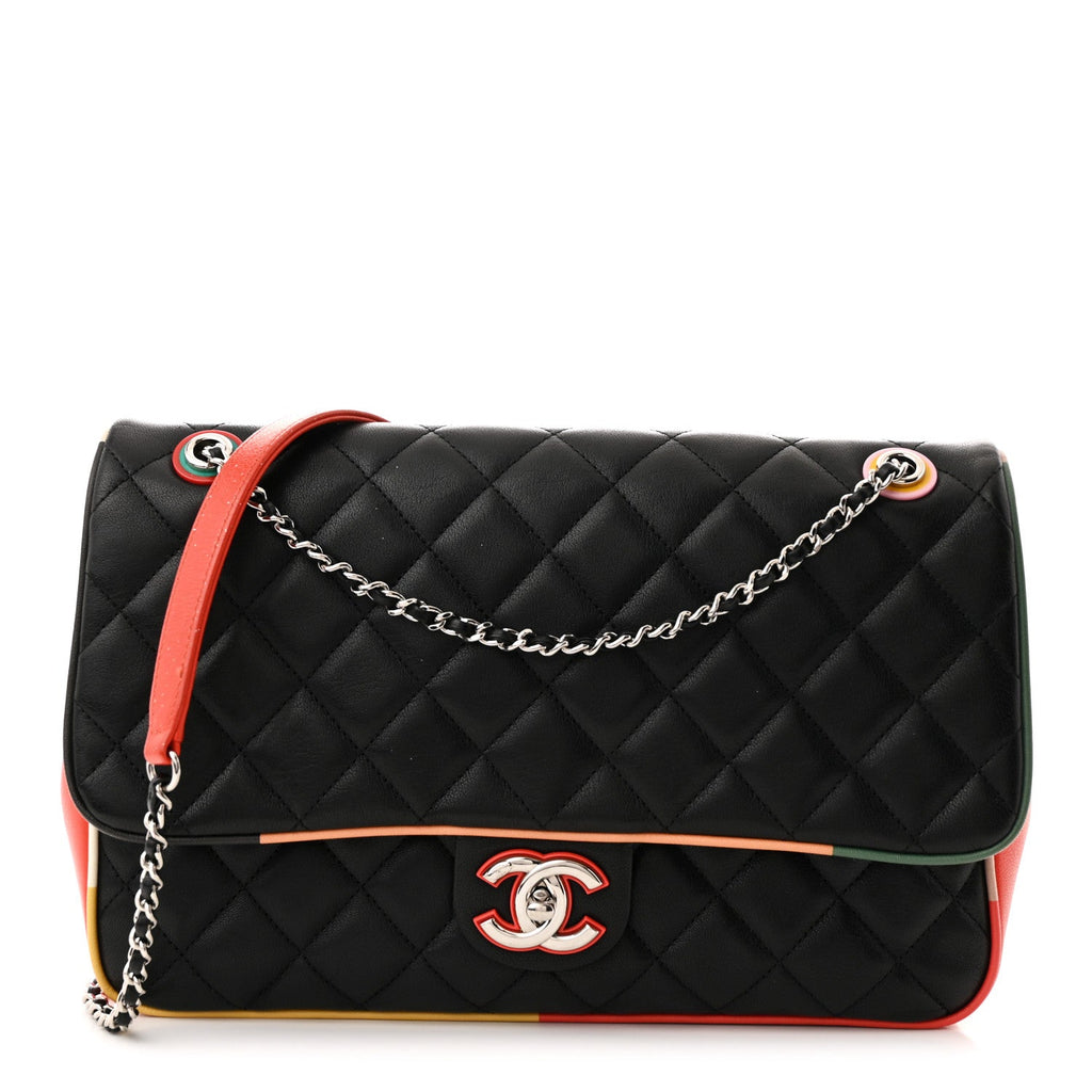 Lambskin Quilted Jumbo Cuba Color Flap Black