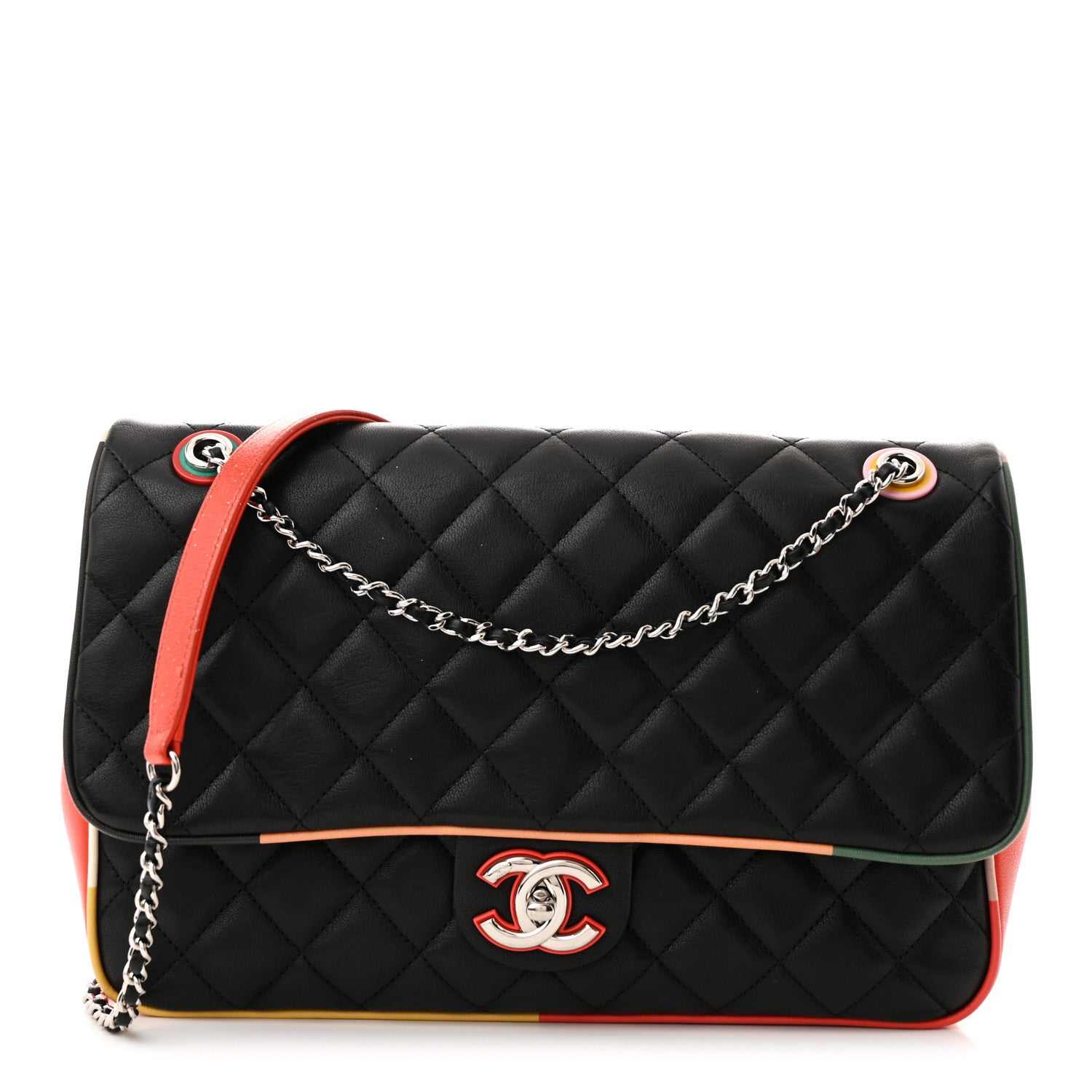Lambskin Quilted Jumbo Cuba Color Flap Black