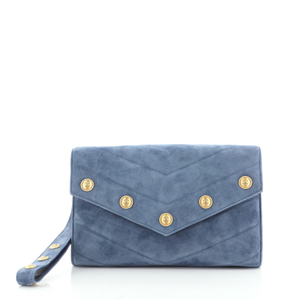Paris-Hamburg CC Button Flap Clutch Chevron Suede