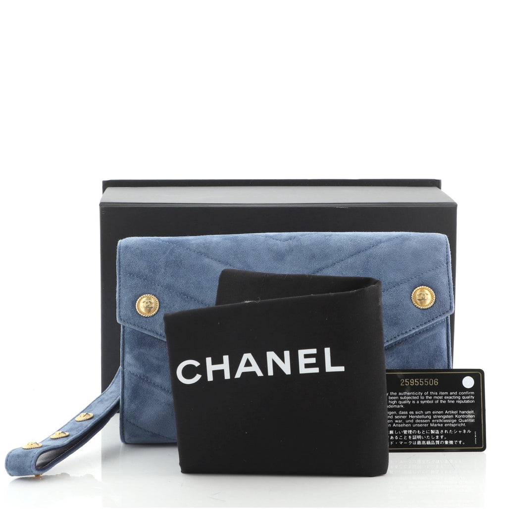 Paris-Hamburg CC Button Flap Clutch Chevron Suede
