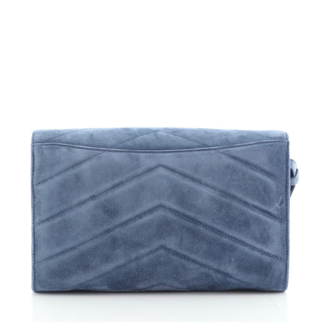 Paris-Hamburg CC Button Flap Clutch Chevron Suede