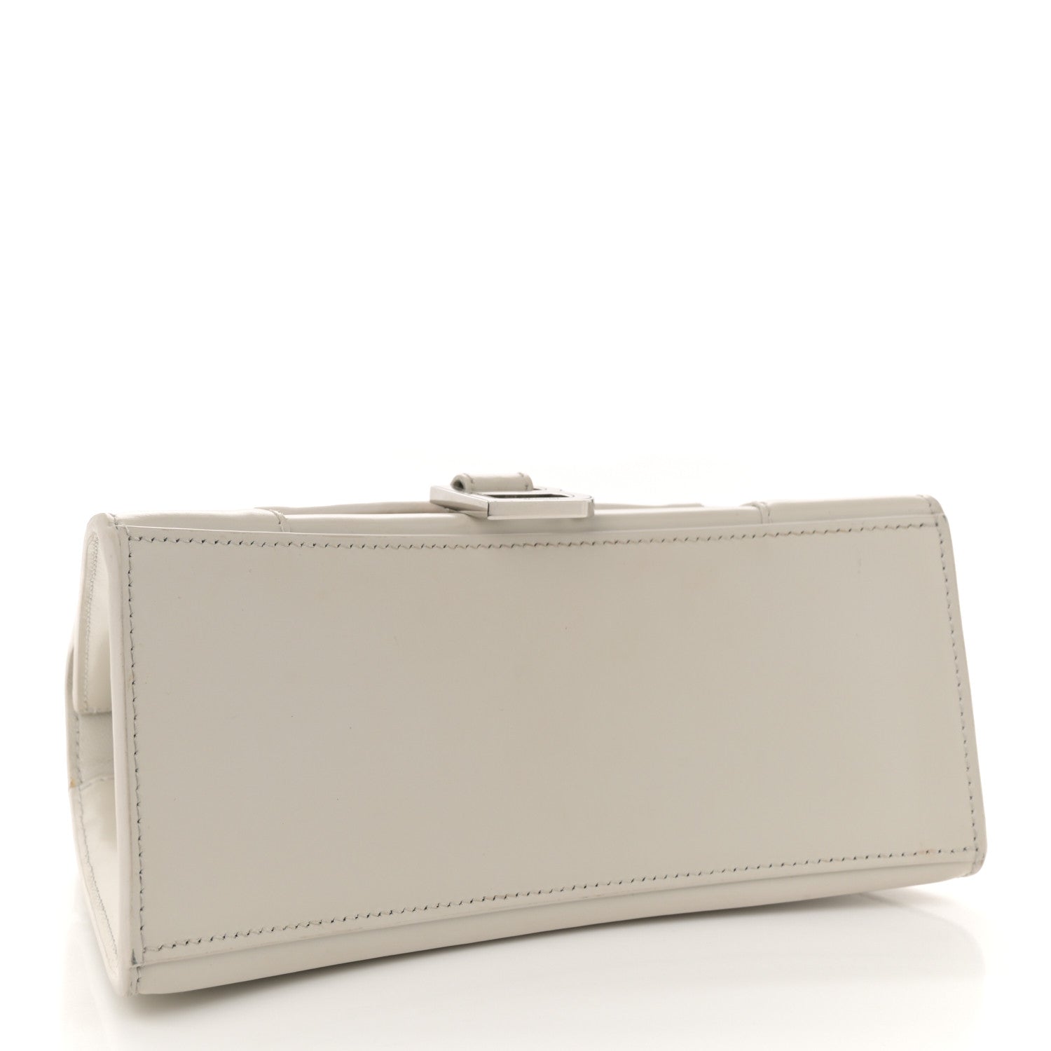 Shiny Box Calfskin Tonal B Small Hourglass Top Handle Bag Chalky White