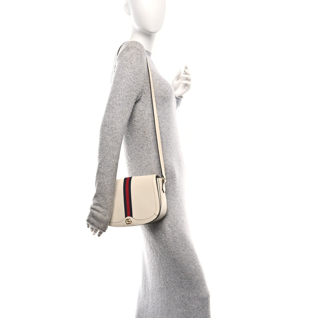 Textured Calfskin Small Ophidia Flap Messenger Bag Mystic White