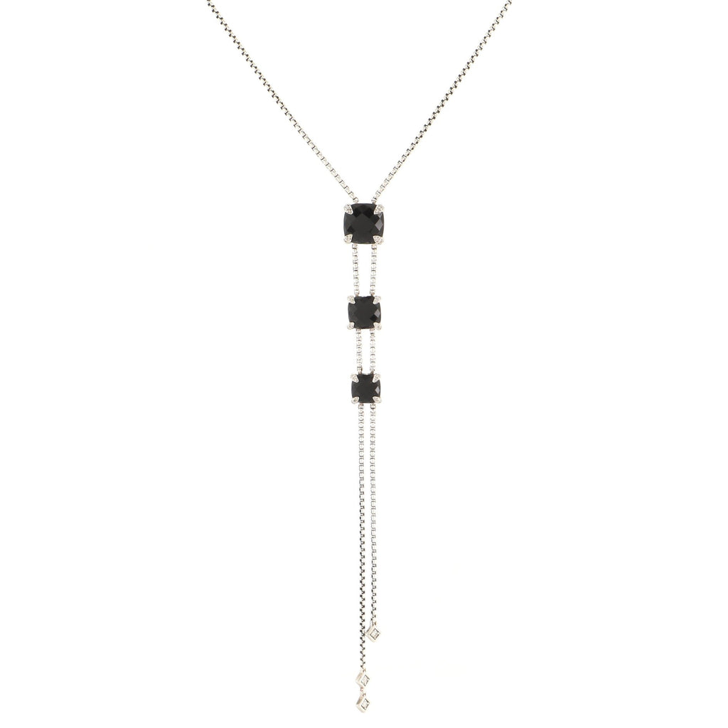 Chatelaine Lariat Necklace Sterling Silver with Onyx and Diamonds