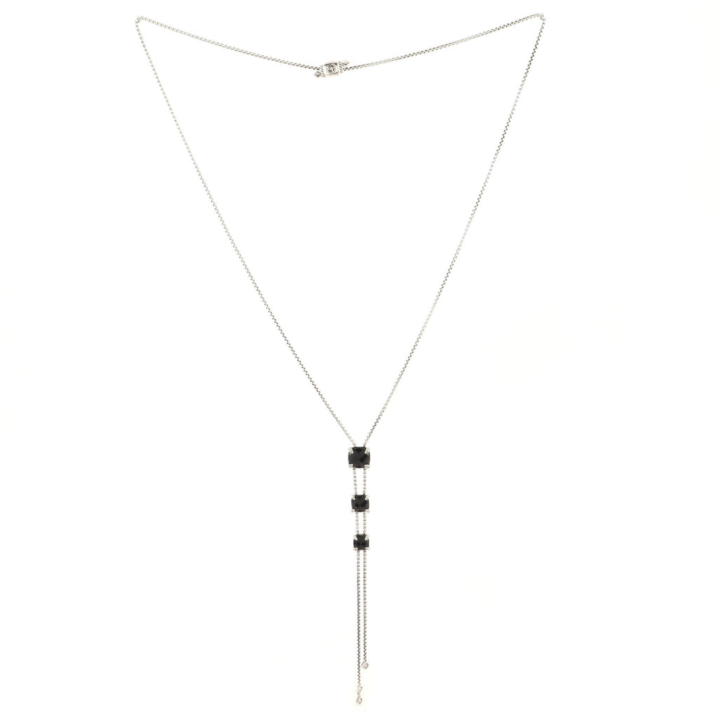 Chatelaine Lariat Necklace Sterling Silver with Onyx and Diamonds