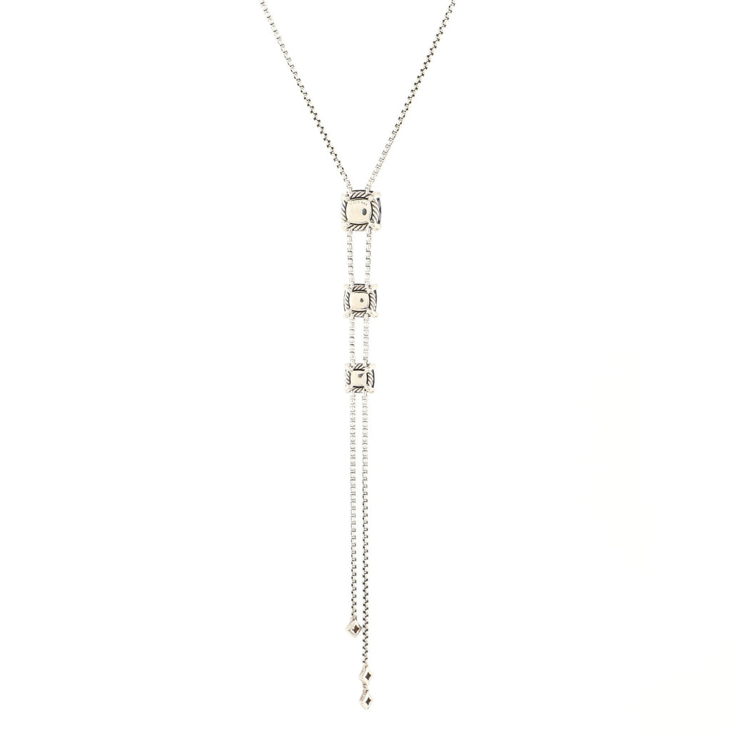 Chatelaine Lariat Necklace Sterling Silver with Onyx and Diamonds
