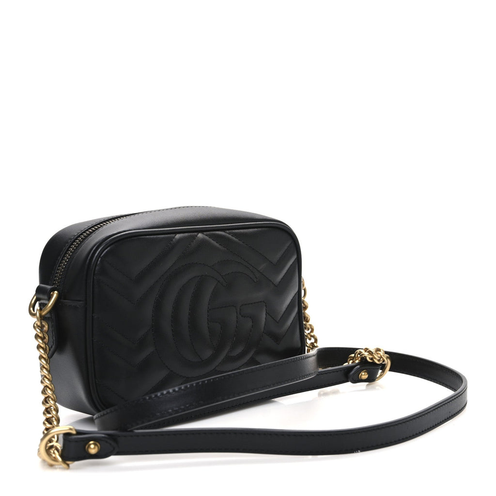 Calfskin Matelasse Mini GG Marmont Chain Shoulder Bag Black