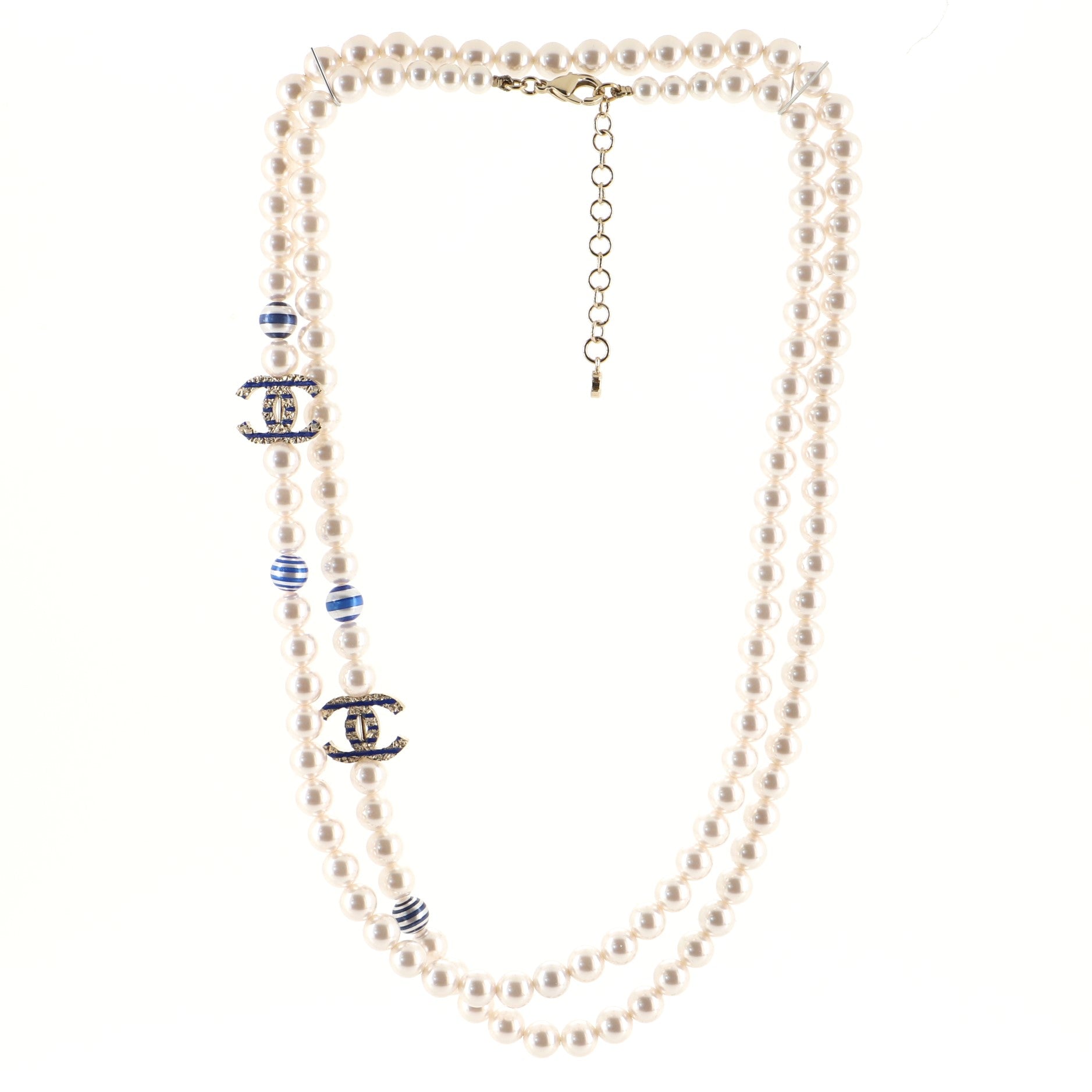 CC Double Strand Necklace Faux Printed Pearls with Metal