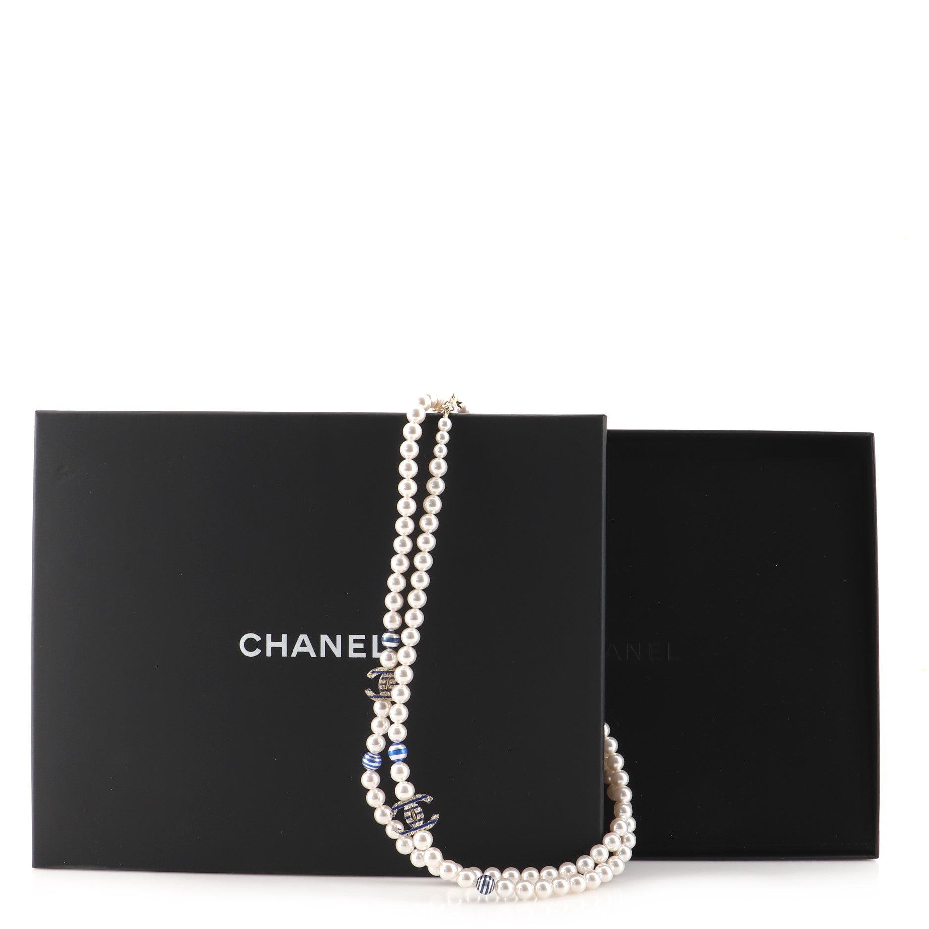 CC Double Strand Necklace Faux Printed Pearls with Metal