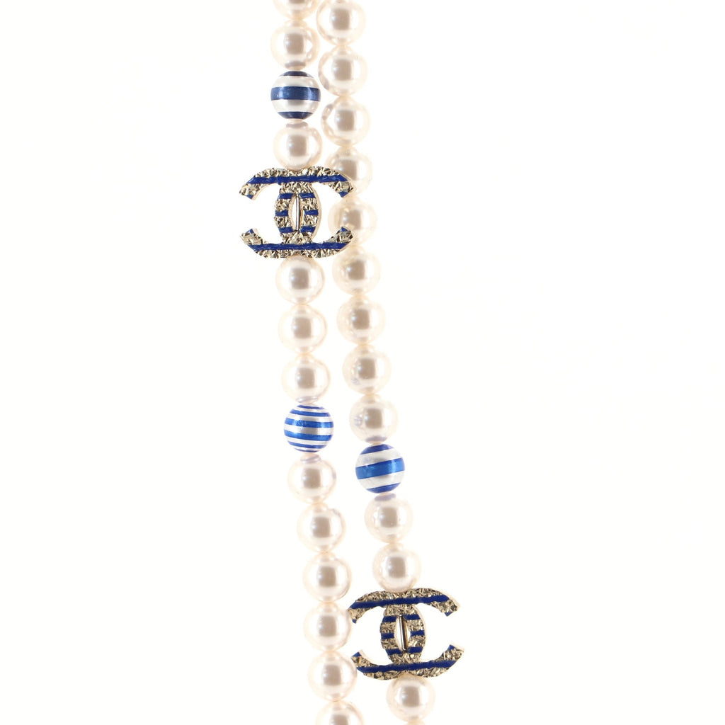 CC Double Strand Necklace Faux Printed Pearls with Metal