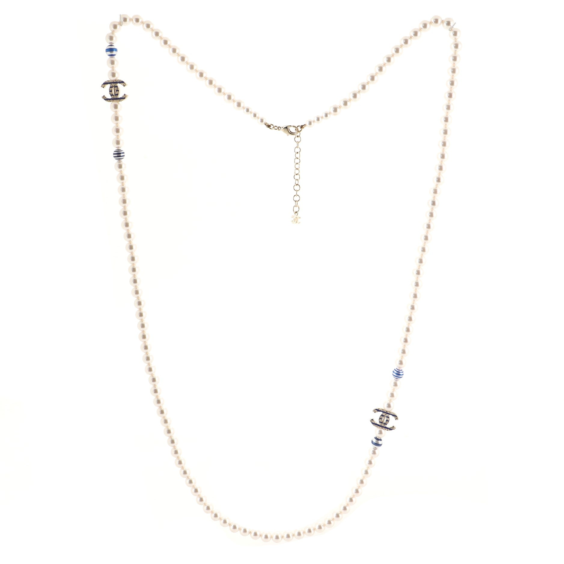 CC Double Strand Necklace Faux Printed Pearls with Metal