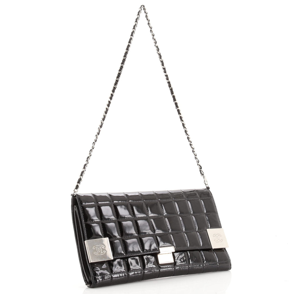 Chocolate Bar Chain Clutch Quilted Patent