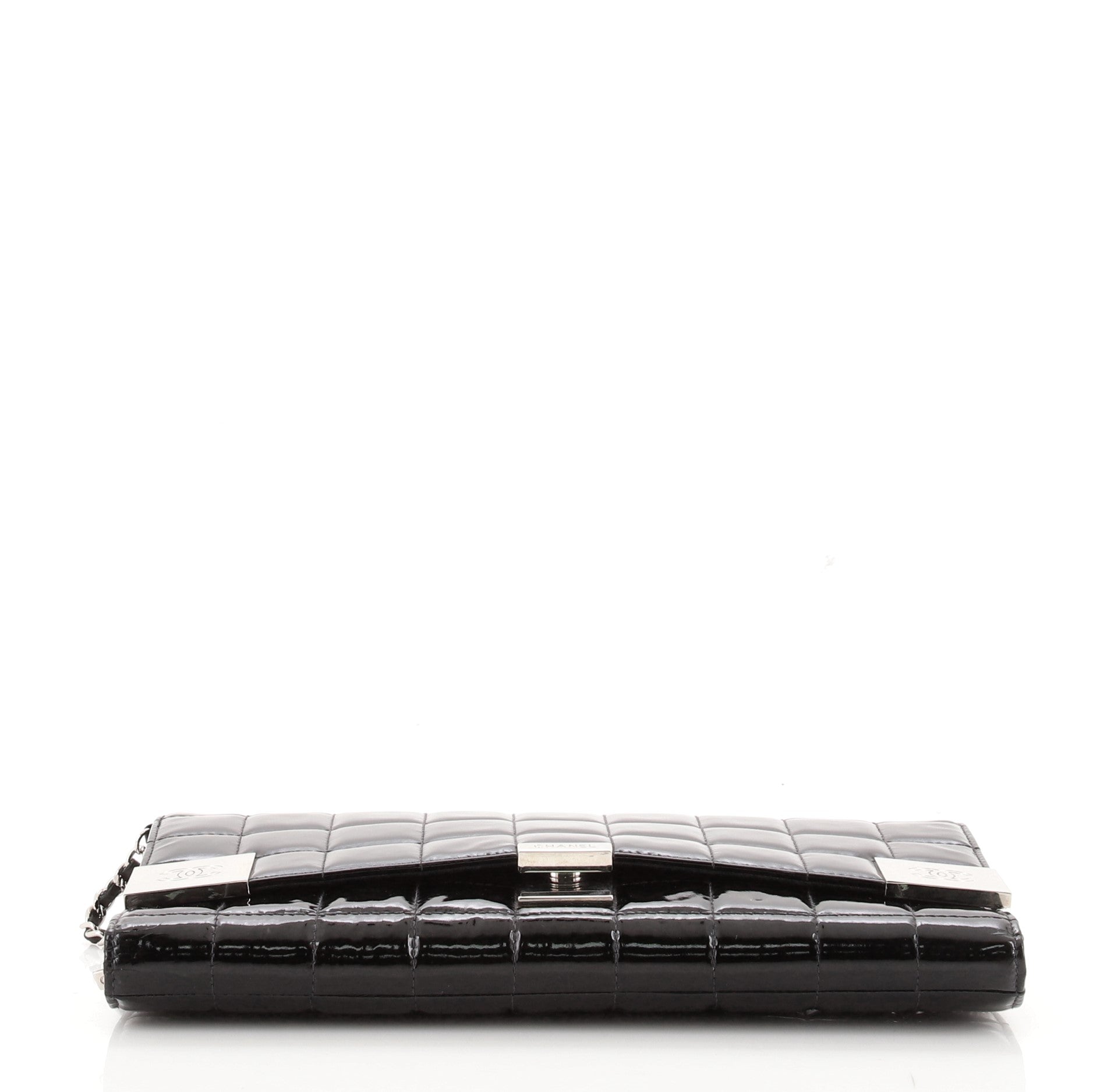 Chocolate Bar Chain Clutch Quilted Patent