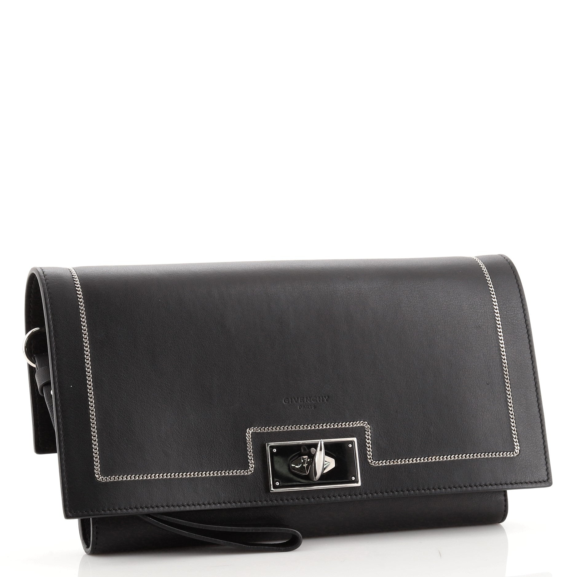 Shark Wristlet Clutch Leather with Chain Detail