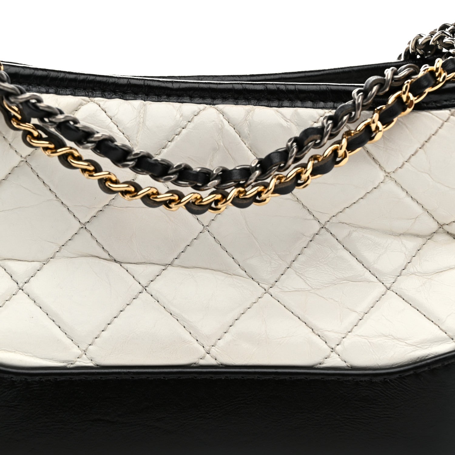 Aged Calfskin Quilted Small Gabrielle Hobo Black White
