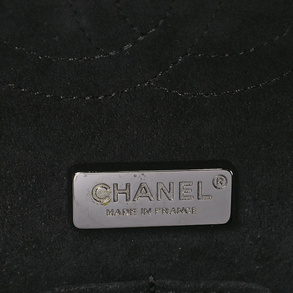 Metallic Snakeskin Medium Double Flap Black Silver