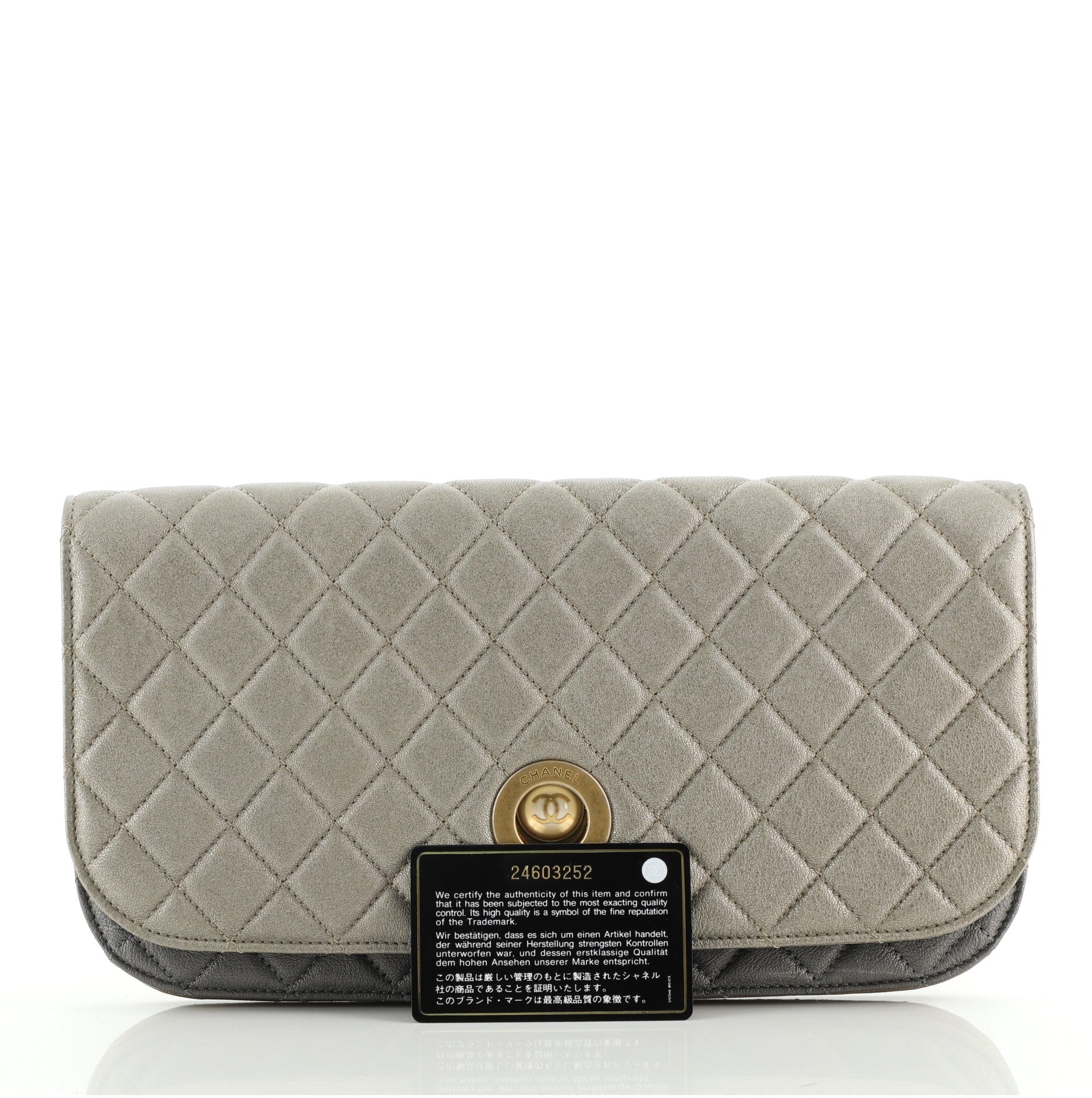 Pearl Full Flap Clutch Quilted Lambskin