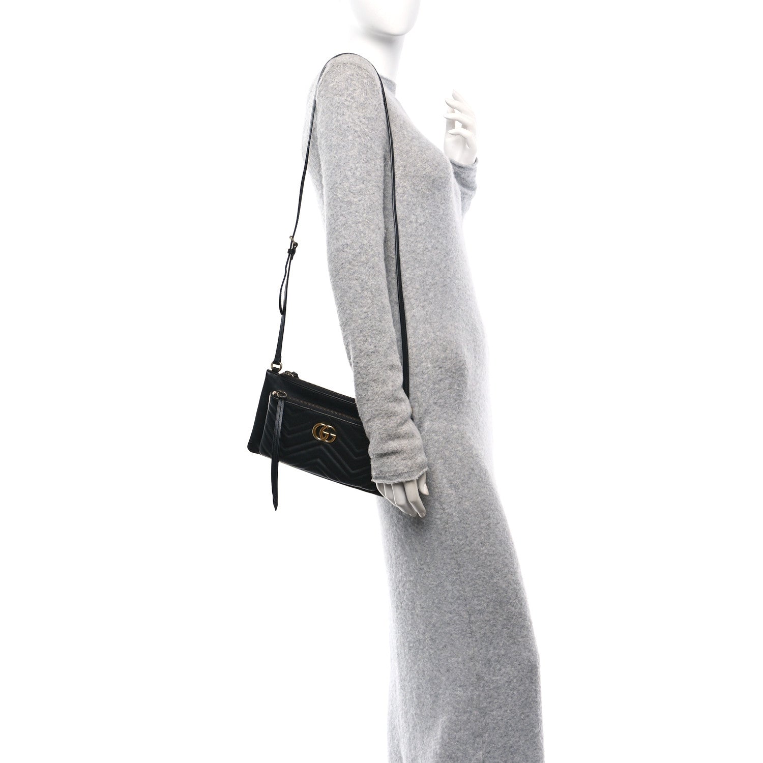 Calfskin Matelasse Small GG Marmont Double Zip Shoulder Bag Black
