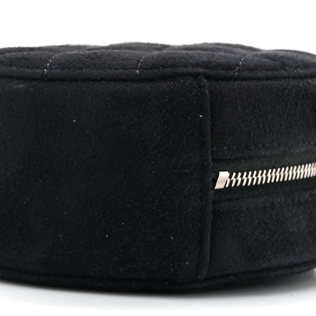 Suede Quilted Crystal Round Clutch With Logo Chain Black