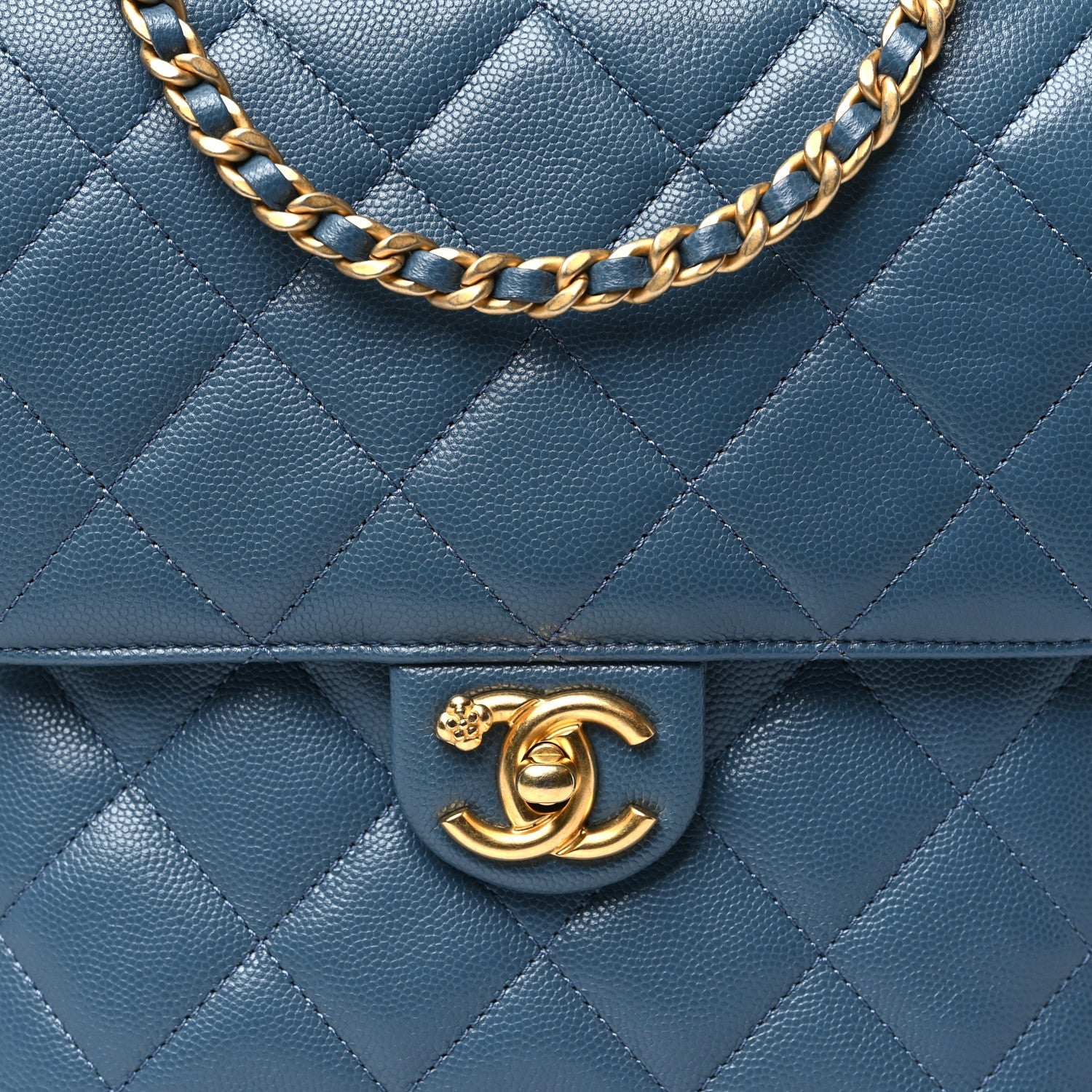 Caviar Quilted Camellia Chain Around Backpack Blue
