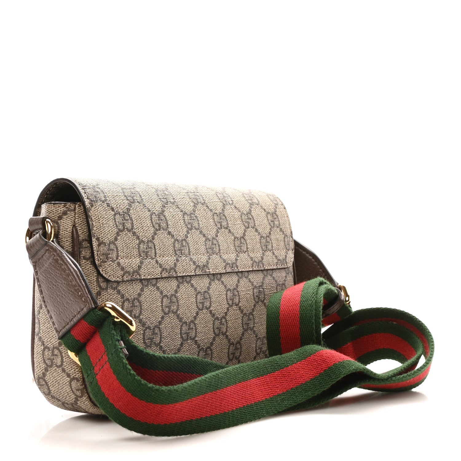 GG Supreme Monogram Textured Dollar Calfskin Web Mini Ophidia Envelope Shoulder Bag Beige Ebony New Acero