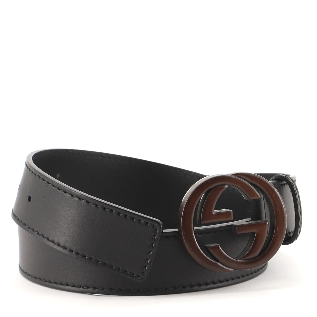 Interlocking G Belt Leather with Wood Buckle Wide 95