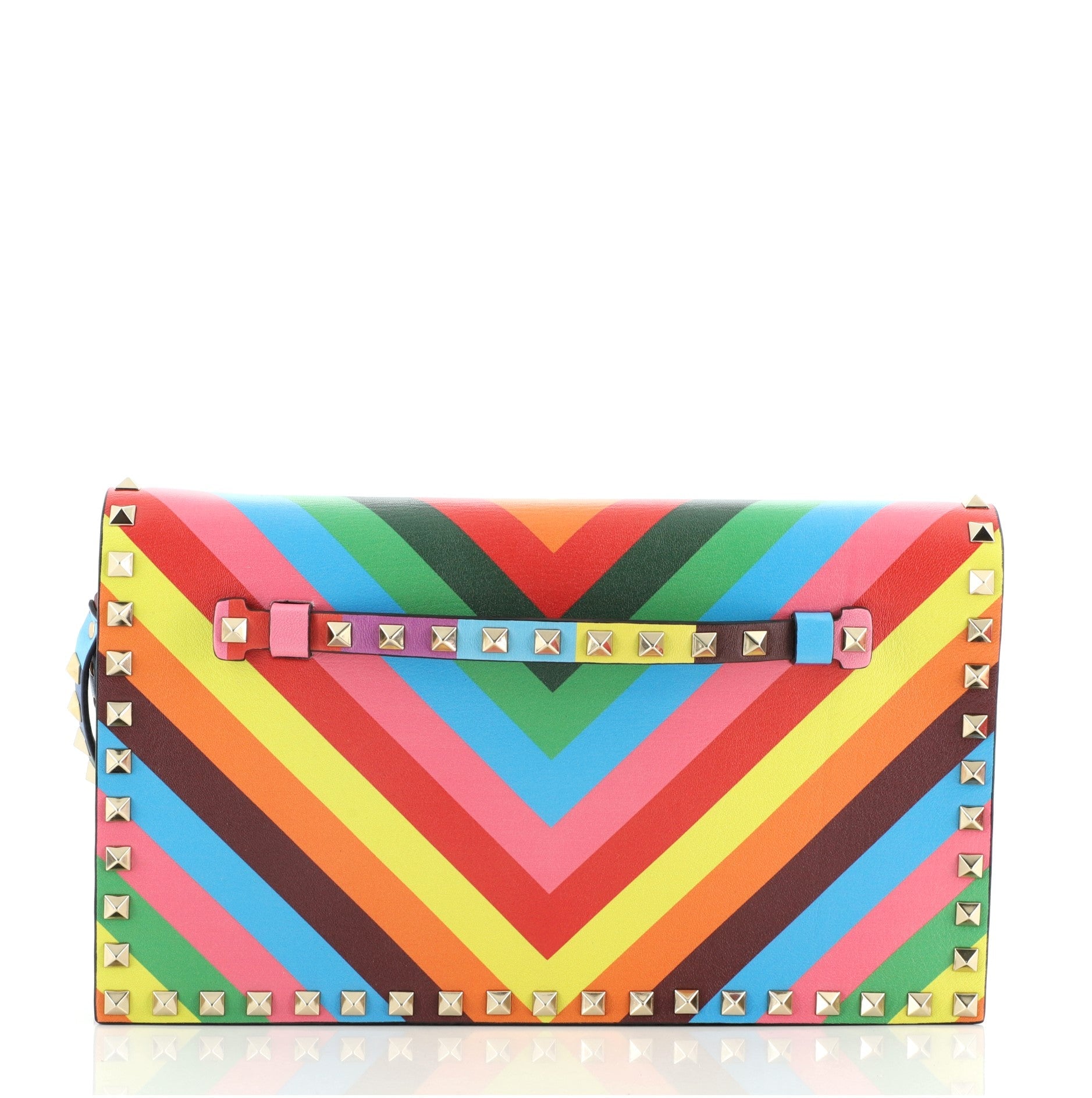 1973 Rockstud Flap Clutch Striped Leather