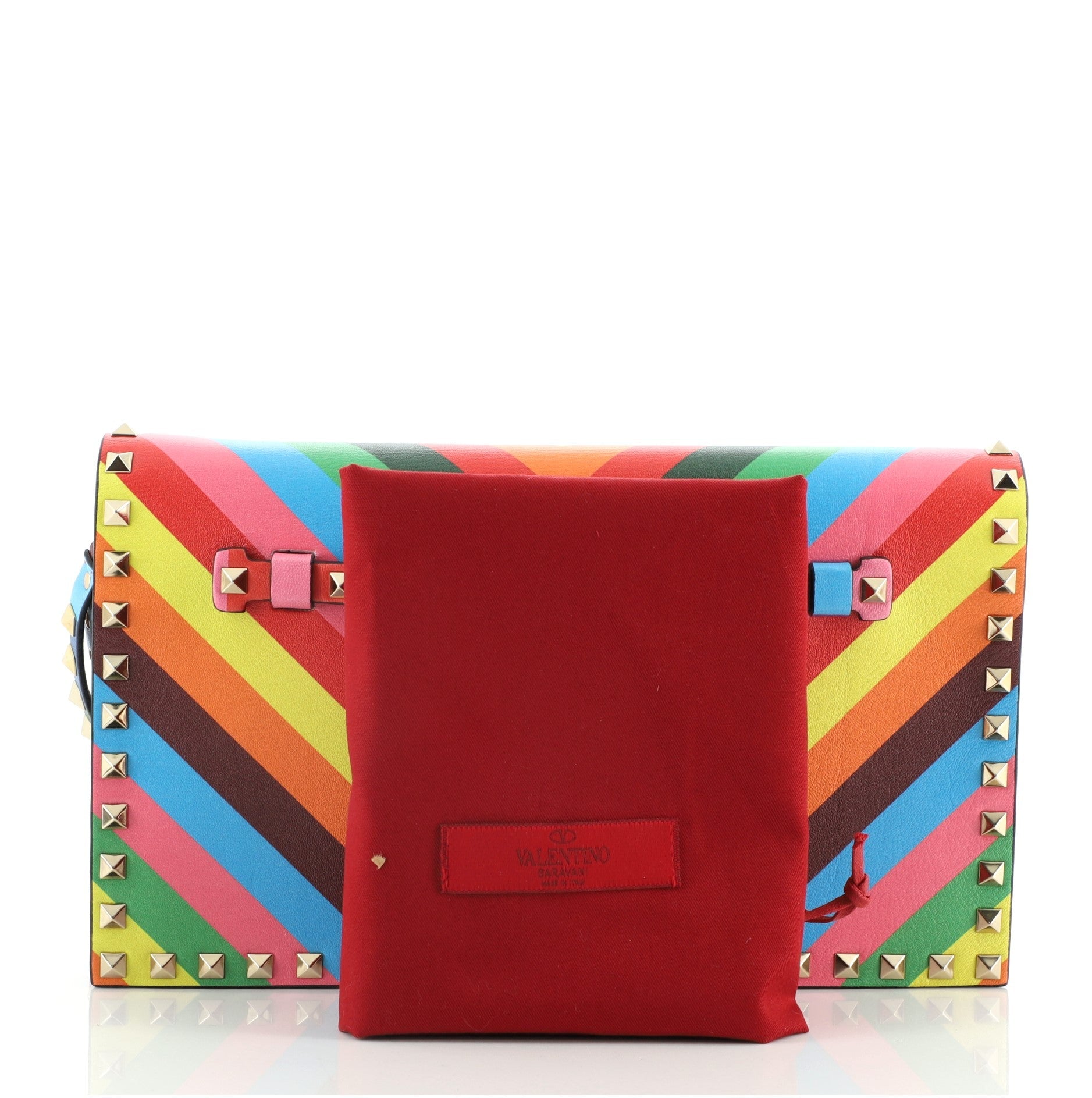 1973 Rockstud Flap Clutch Striped Leather