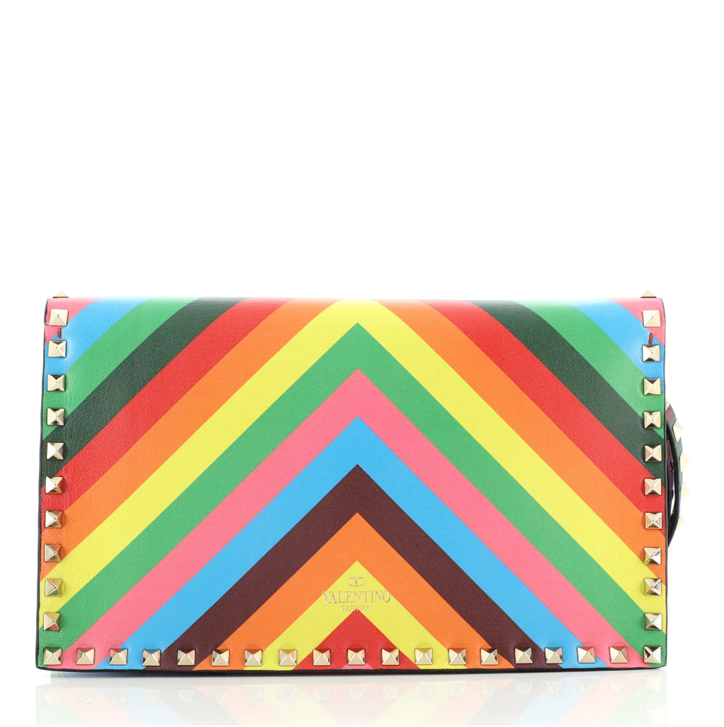1973 Rockstud Flap Clutch Striped Leather
