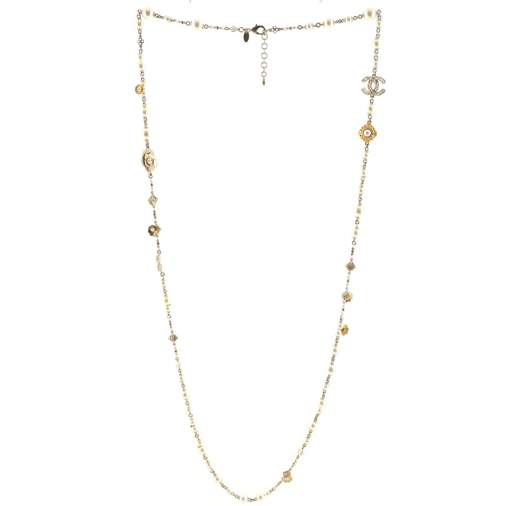 CC Long Necklace Faux Pearls and Metal