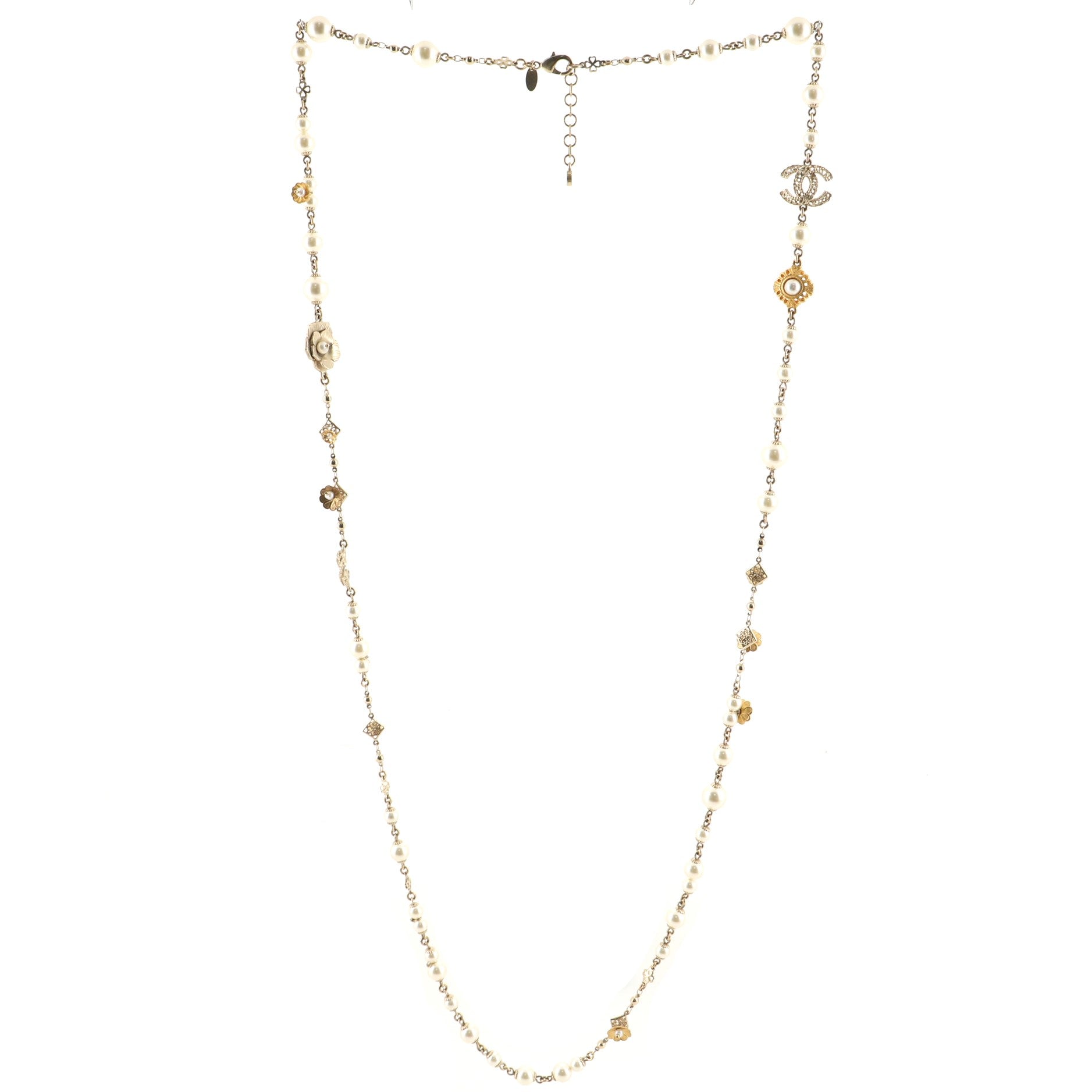 CC Long Necklace Faux Pearls and Metal