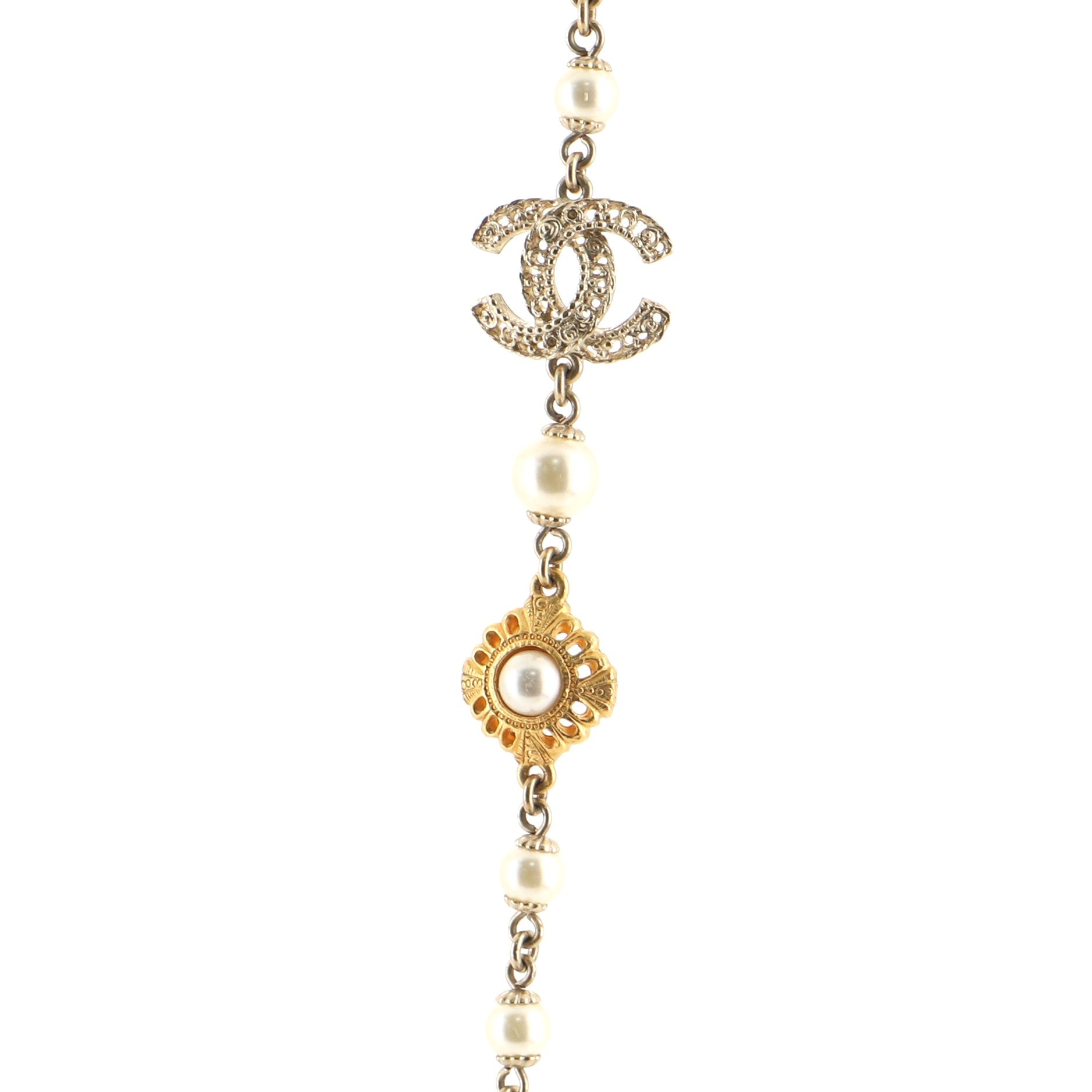 CC Long Necklace Faux Pearls and Metal