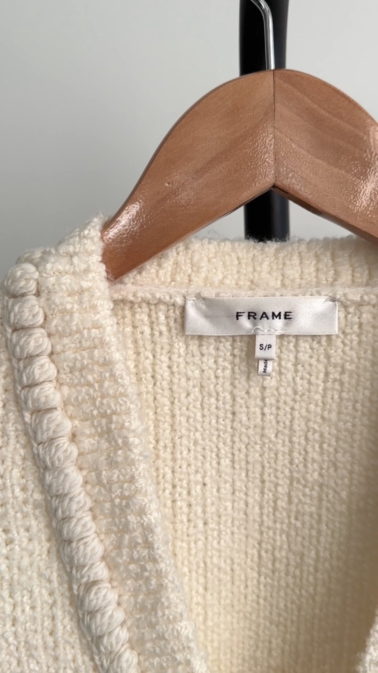 Frame Ivory Boucle Knit igan Sweater with Gold Buttons - S