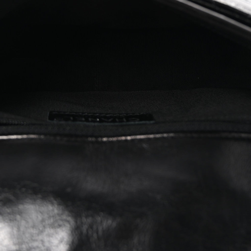 Shiny Goatskin Quilted Medium Flap Black