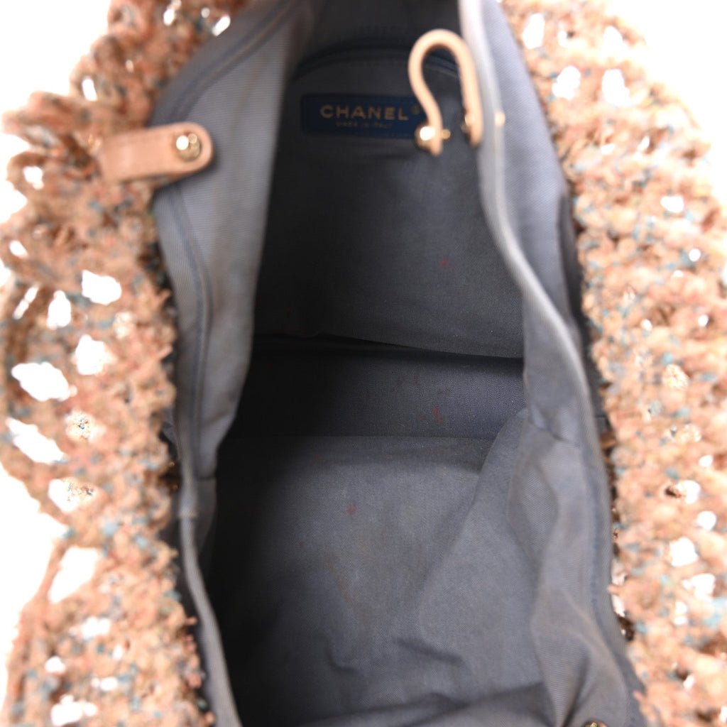 Lambskin Mixed Fibers Large Shopping Bag Beige Pink