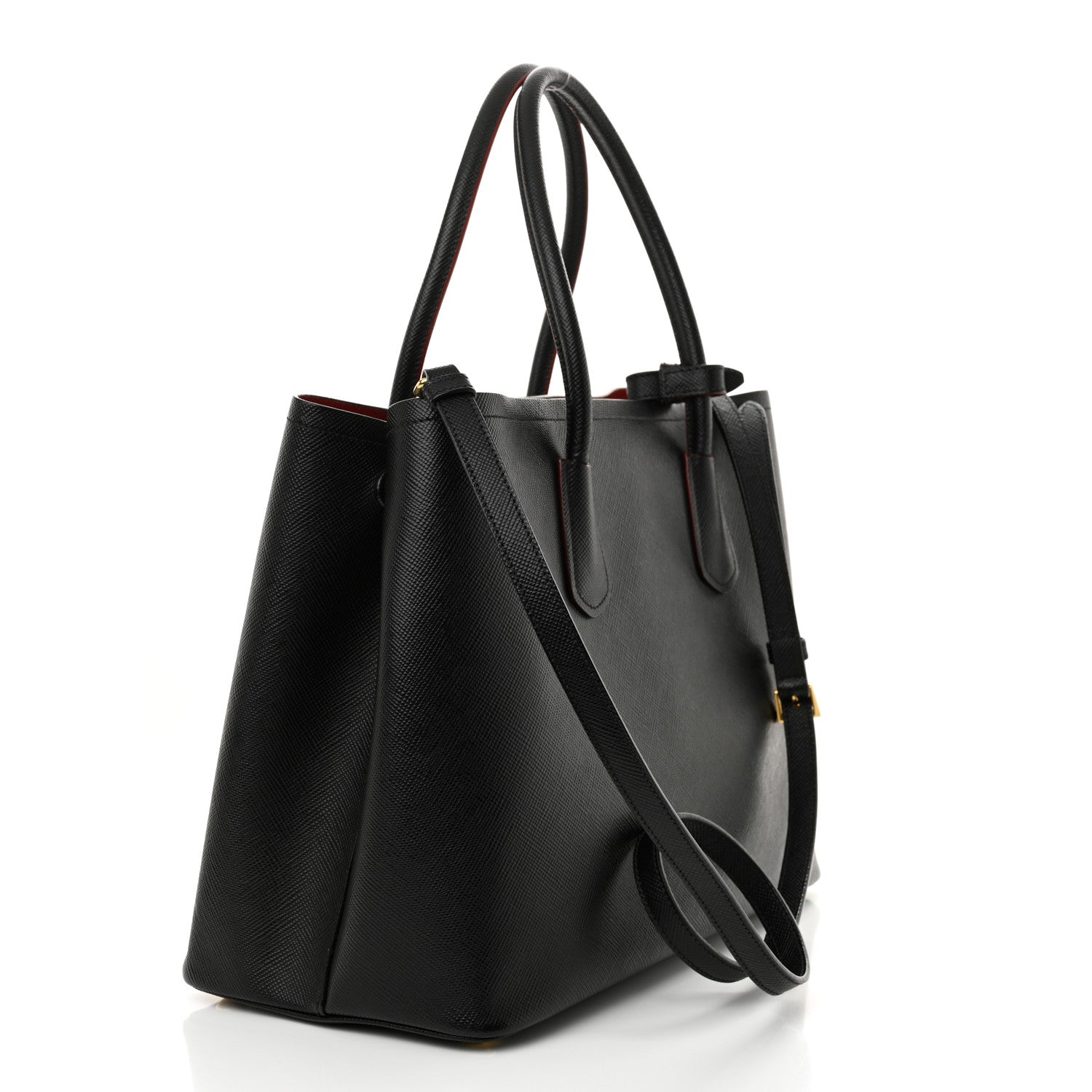 Saffiano Cuir Medium Double Bag Black Fuoco