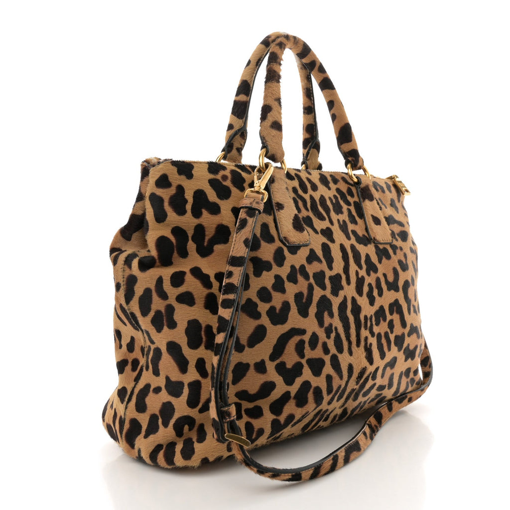 Cavallino Leopard Print Medium Galleria Double Zip Tote Miele Moro