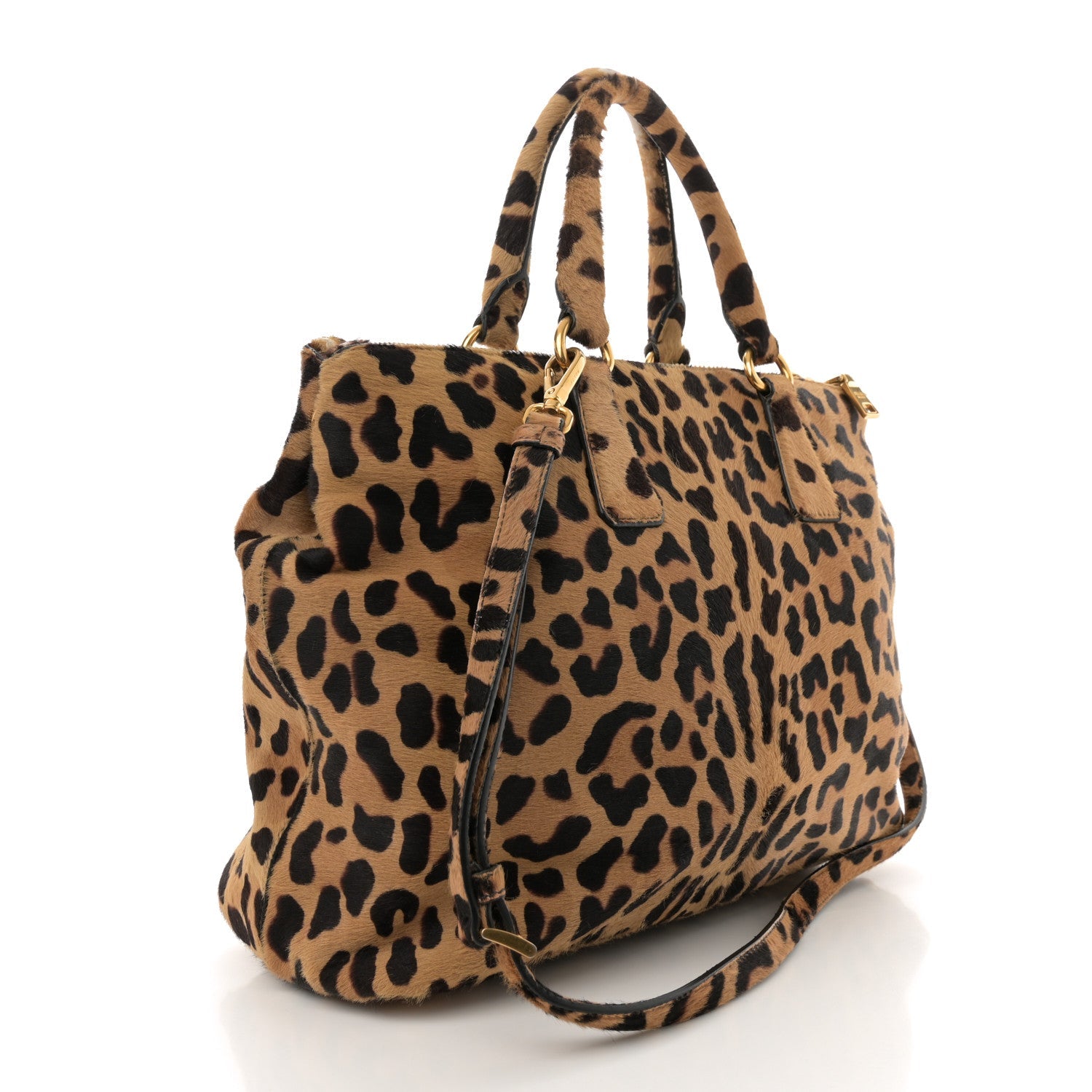 Cavallino Leopard Print Medium Galleria Double Zip Tote Miele Moro