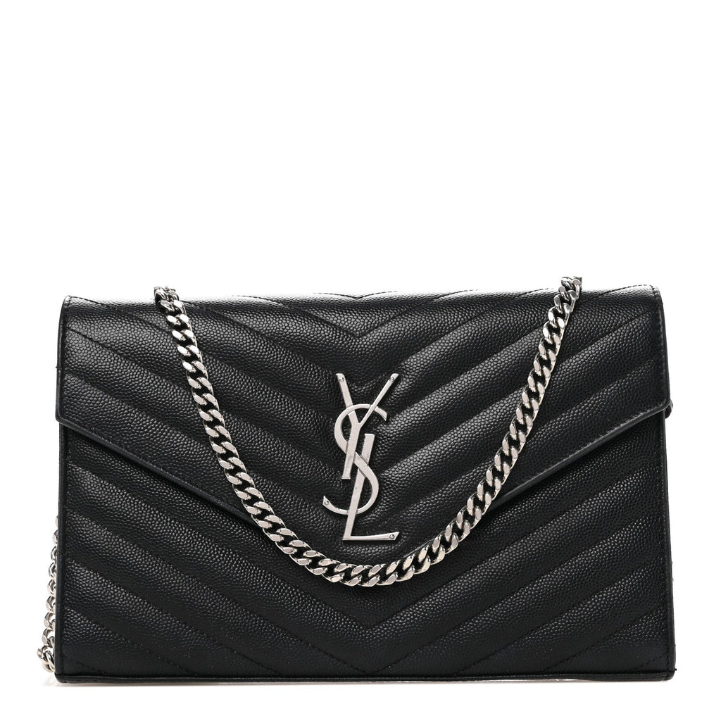 Grain De Poudre Matelasse Chevron Monogram Chain Wallet Black