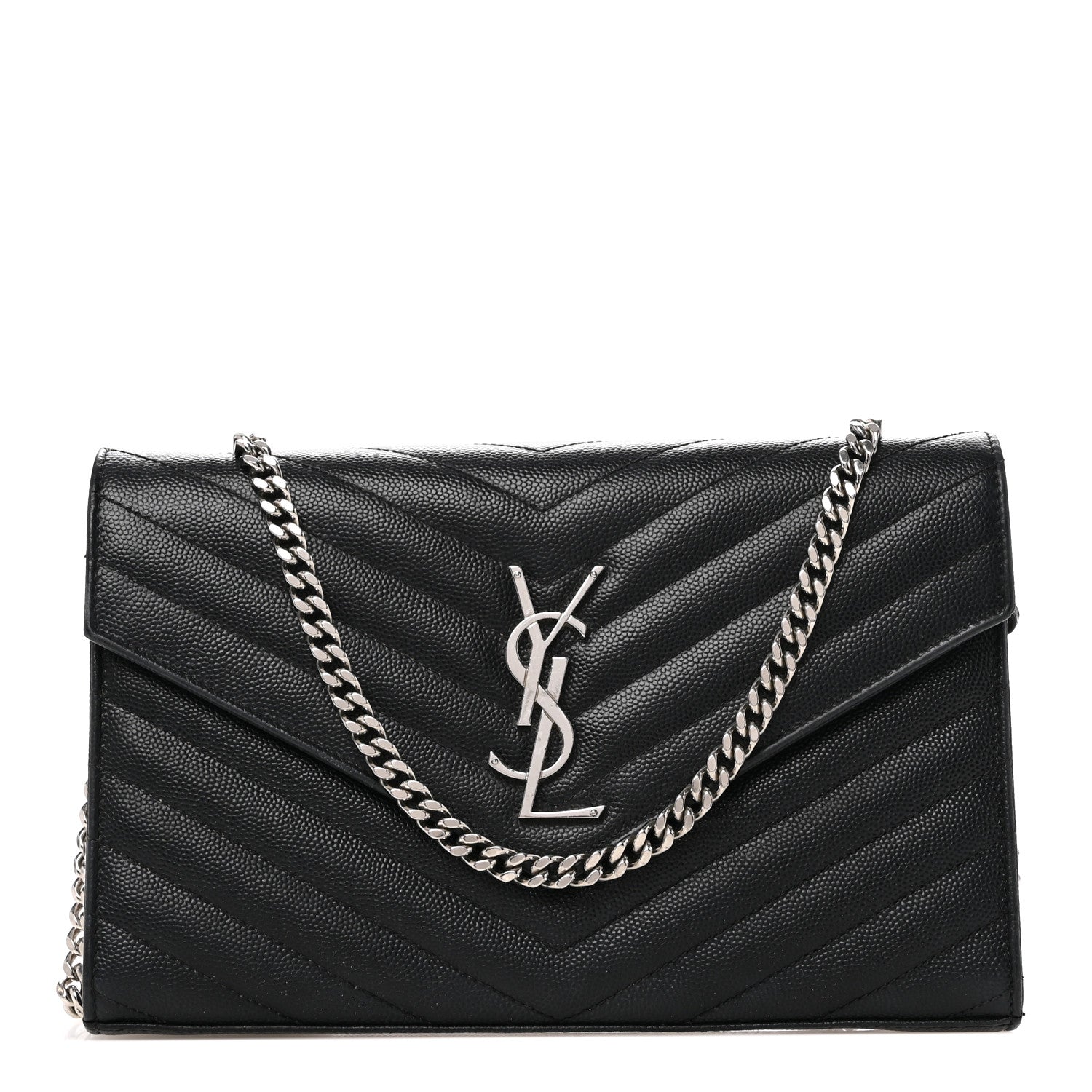 Grain De Poudre Matelasse Chevron Monogram Chain Wallet Black