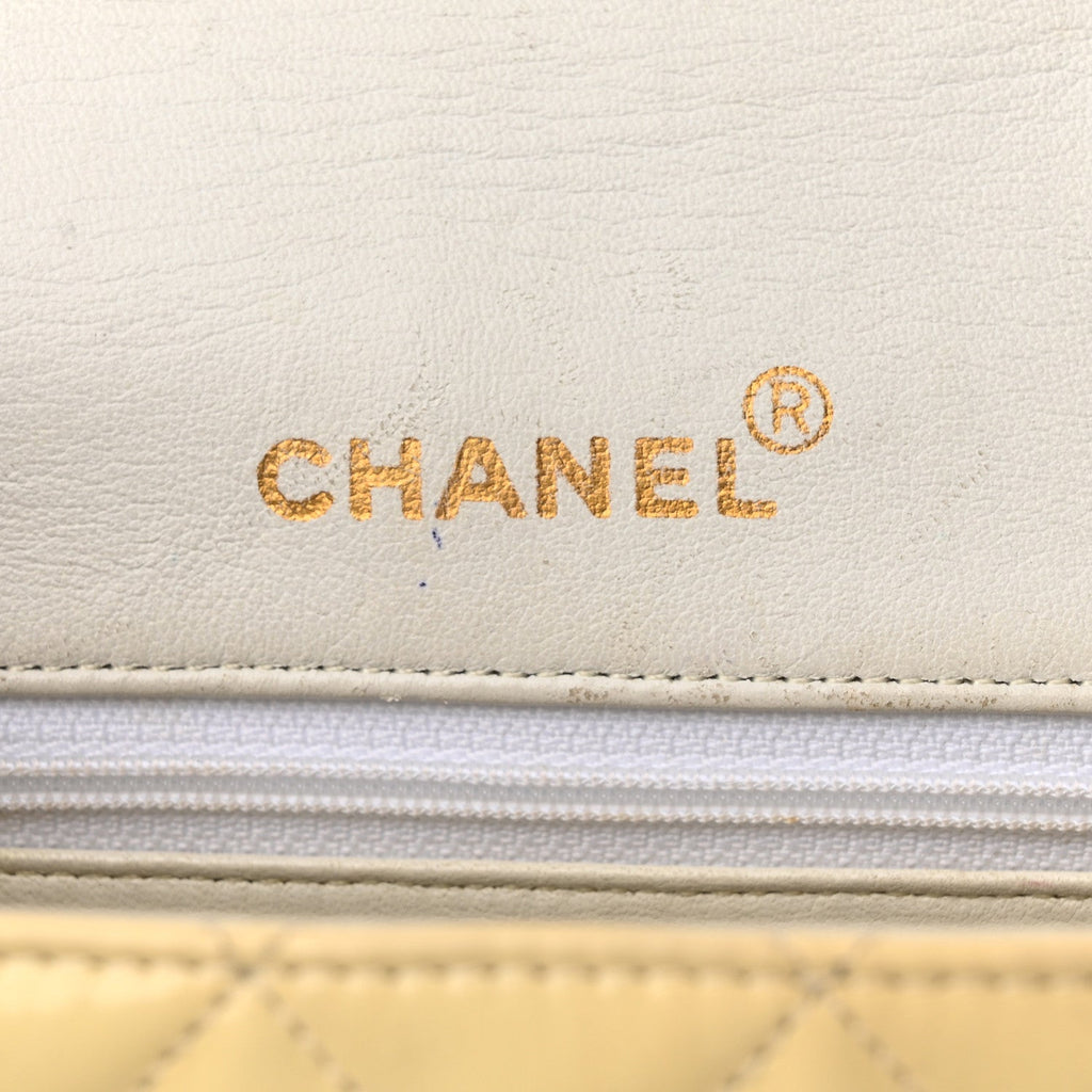 Patent Quilted Top Handle Single Flap Light Beige