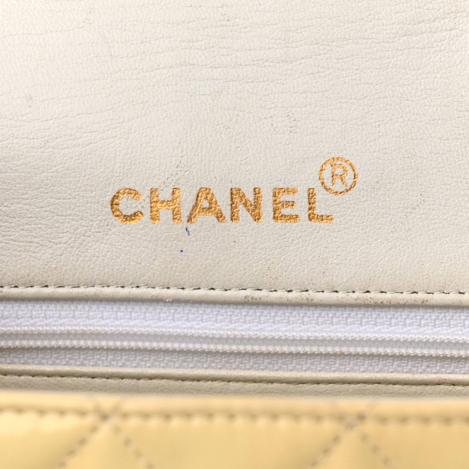 Patent Quilted Top Handle Single Flap Light Beige