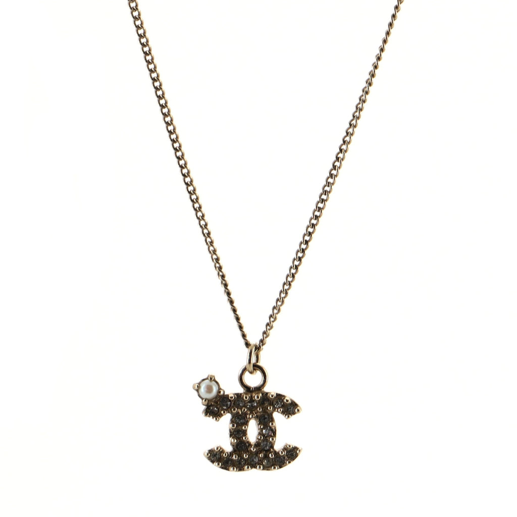 CC Pendant Necklace Crystal Embellished Metal with Pearl