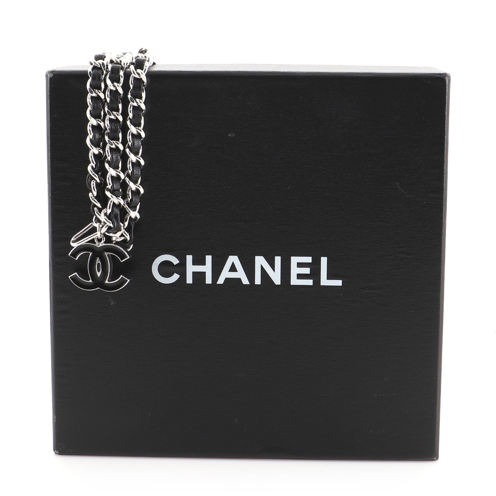 CC Charm Double Chain Belt Metal and Leather 90