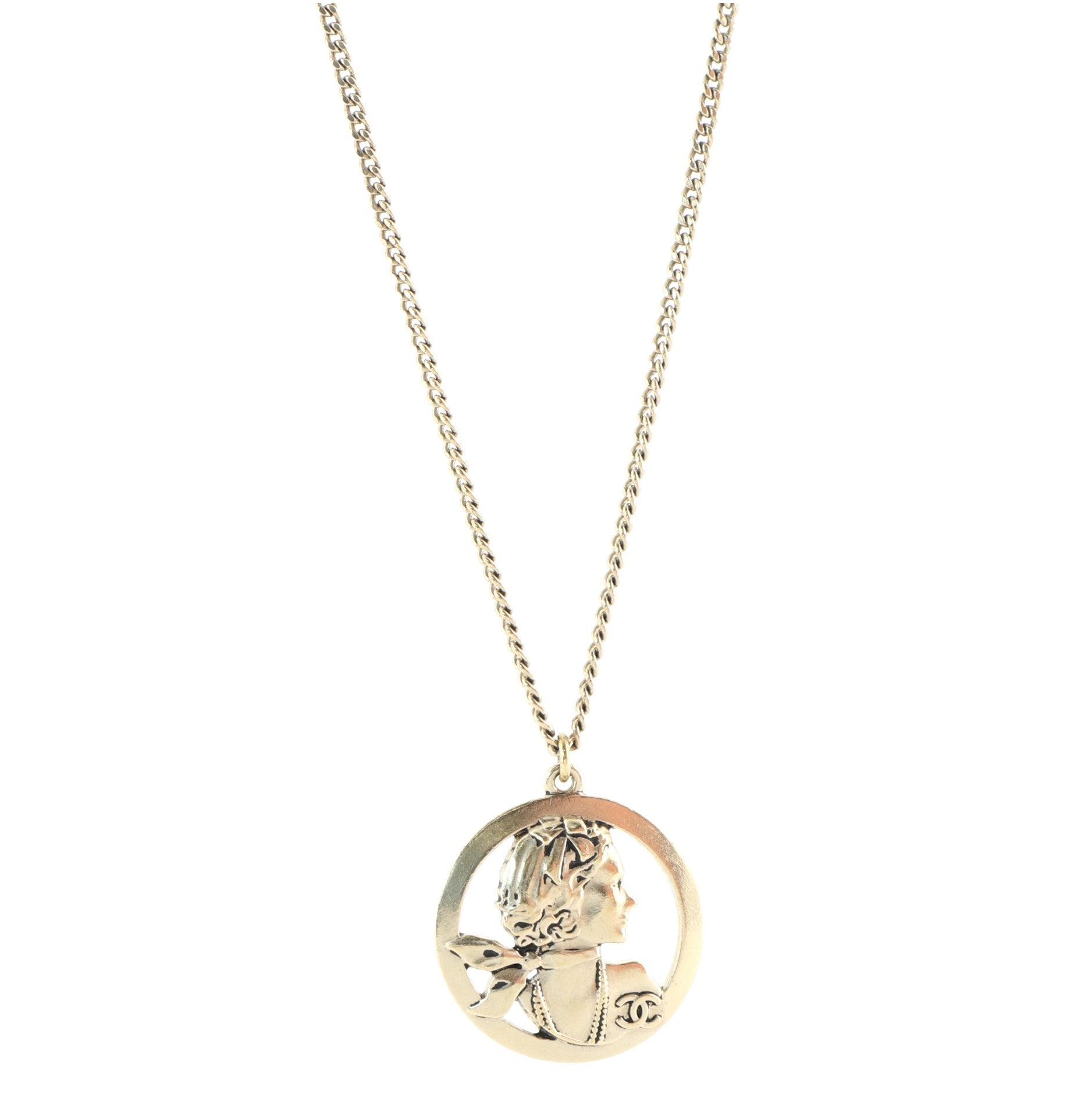 Cut Out Silhouette Round Pendant Necklace Metal