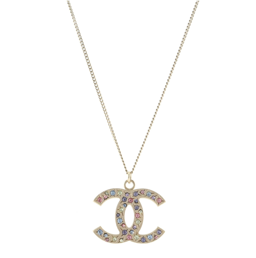 Rainbow CC Pendant Necklace Metal and Crystals