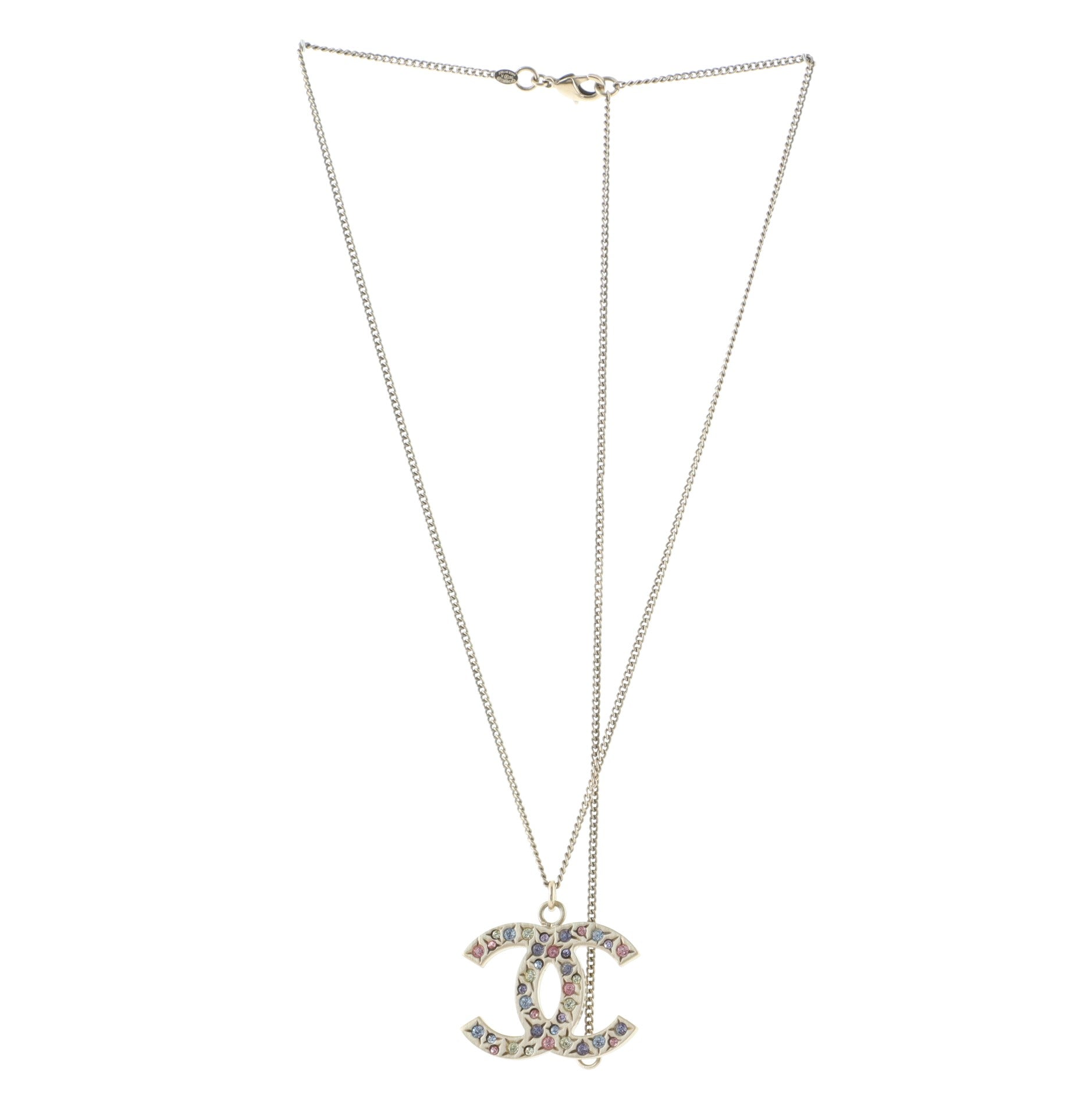 Rainbow CC Pendant Necklace Metal and Crystals