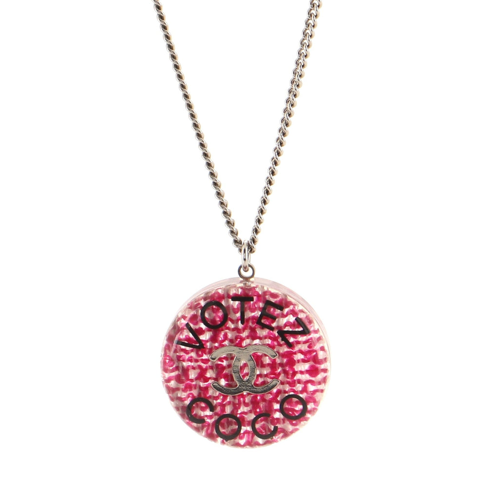 Votez Coco Pendant Necklace Metal with Resin and Tweed